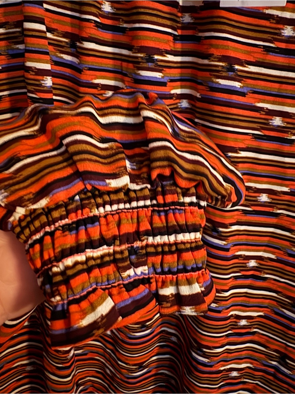 LOFT Rust Multi Ruffle-Neck Long Sleeve Blouse - Picture 7 of 11
